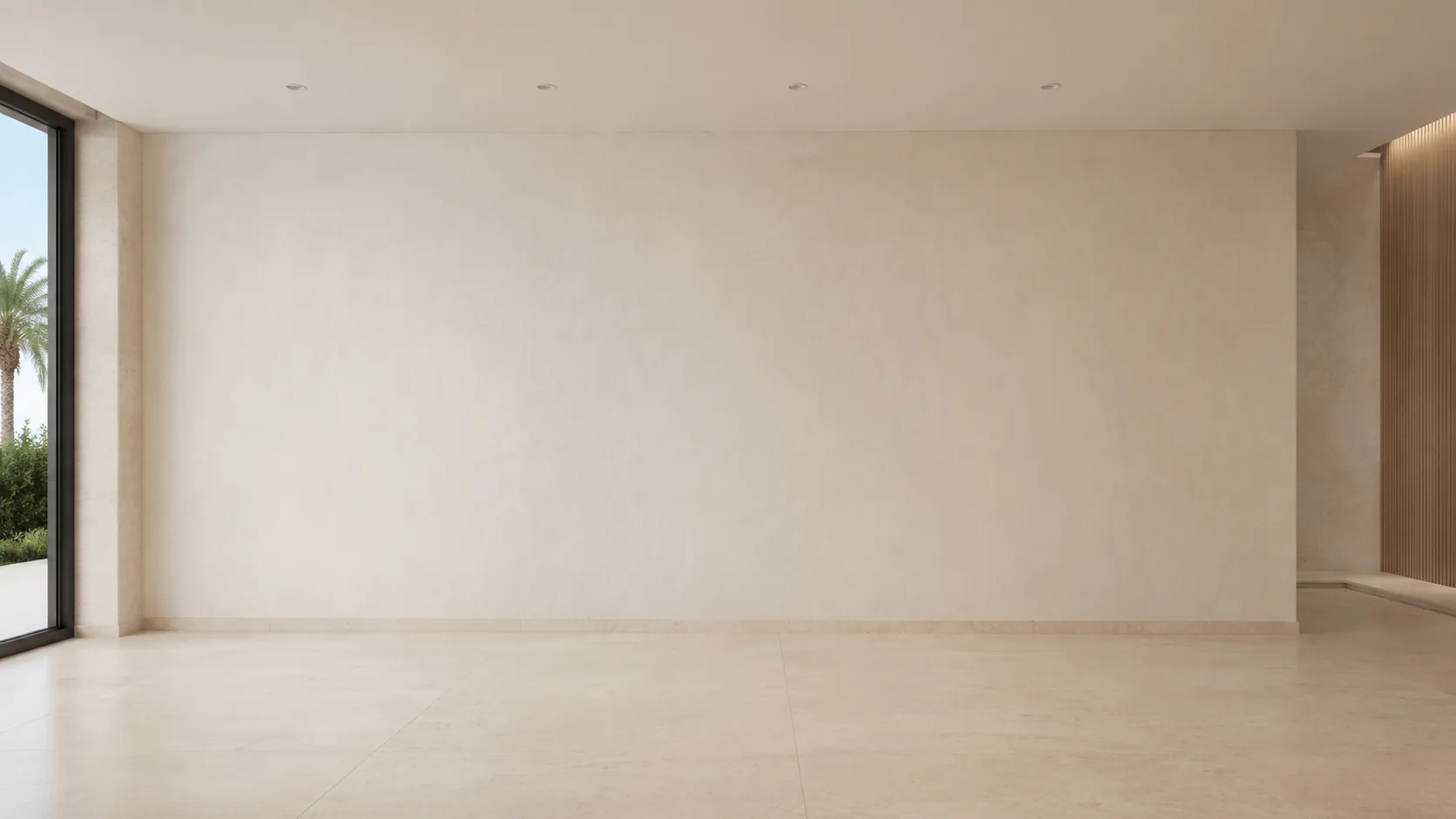 A plaster wall and stone floor with recessed downlights, used to preview beam angles